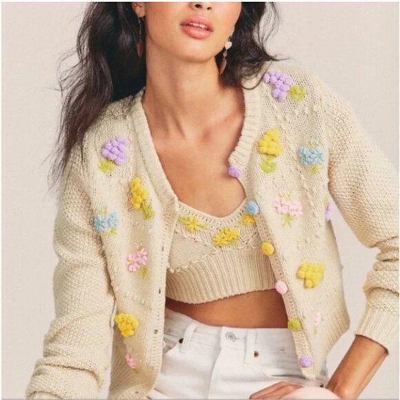 LoveShackFancy Briallon cardigan oatmeal - Picture 4 of 9